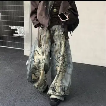 데미지 가공 와이드 팬츠 그레이/베이지