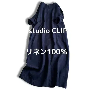 스튜디오 클립 린넨 100% 종아리 기장 심플 원피스 긴팔 보트넥