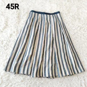45R 자수 스트라이프 플리츠 스커트 블루