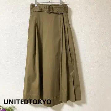 UNITED TOKYO 플리츠 롱 스커트 벨트 포함