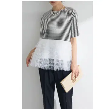 휘핑 튤 티어드 티셔츠 보더 frene 후라네