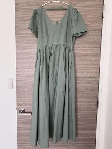 MOUSSY 그린 V넥 반팔 롱 원피스