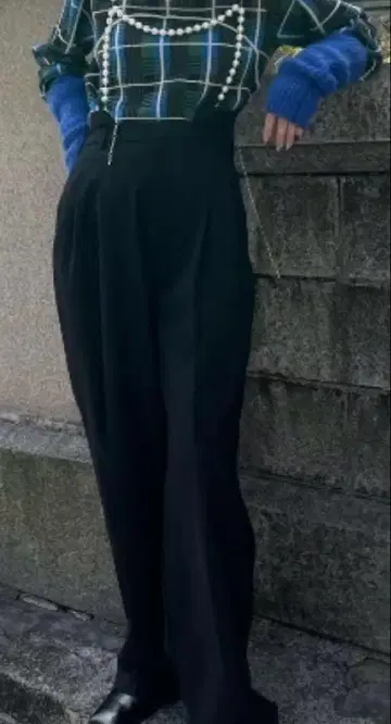 아메리 드롭 진주 장식 서스펜더 팬츠