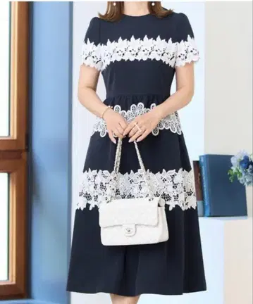 플리마켓 3종 레이스 스트레치 원피스 네이비