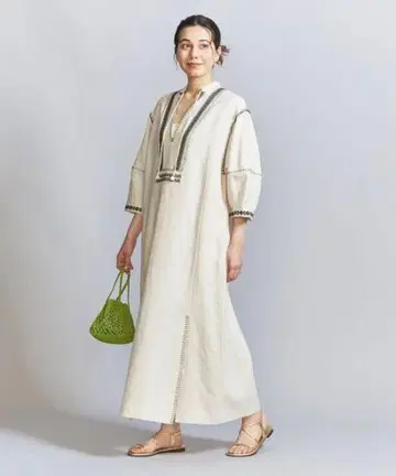beauty & youth 린넨 에스닉 원피스 아이보리