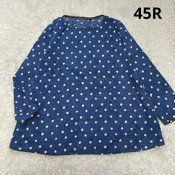 45r 인도 카디 플랫 도트 블록 프린트 블라우스 셔츠 네이비