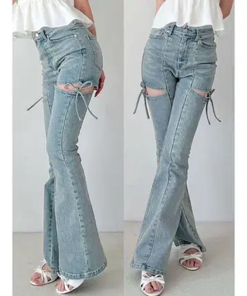 새상품 리젝시 컷 아웃 리본 데님 팬츠