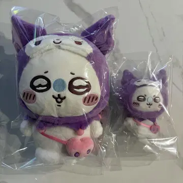 치이카와 산리오 콜라보 봉제 인형 마스코트 모몽가 쿠로미 세트