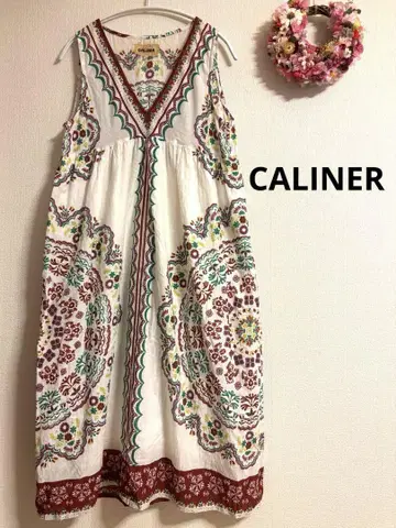 CALINER 카리네 에스닉 패턴 슬리브리스 원피스 동양인 에스닉