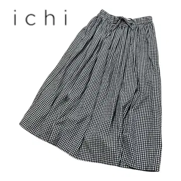 Ichi 이치 깅엄 체크 개더 스커트 코튼 100%