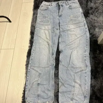 라이트 블루 와이드 배기 데님