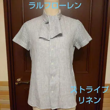 랄프 로렌 블라우스 스트라이프 보타이 린넨