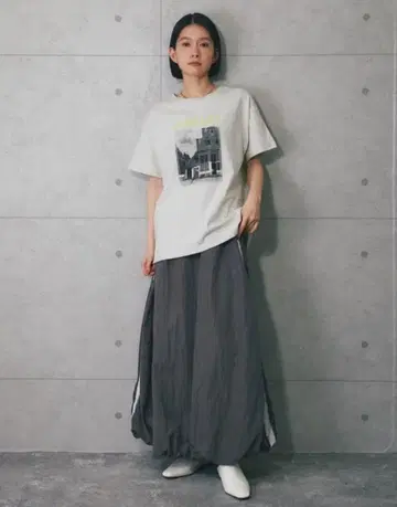 새상품 사이드 스트라이프 벌룬 실루엣 롱 스커트