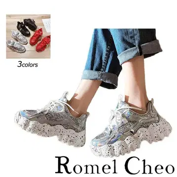 RomelCheo 통굽 스니커즈 여성용 신발 하라주쿠 스타일 반짝임