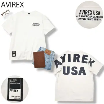 아비렉스 AVIREX 반팔 티셔츠 M 화이트 화이트 x 네이비 네이비