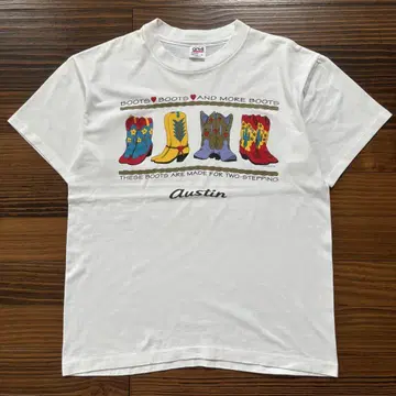 90s 웨스턴 부츠 프린트 티셔츠 미국제