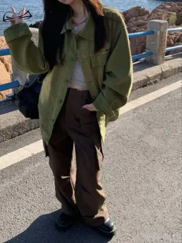 데님 자켓 그린
