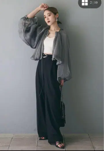 ANDREA&Co. 그레이 쉬폰 벌룬 슬리브 자켓