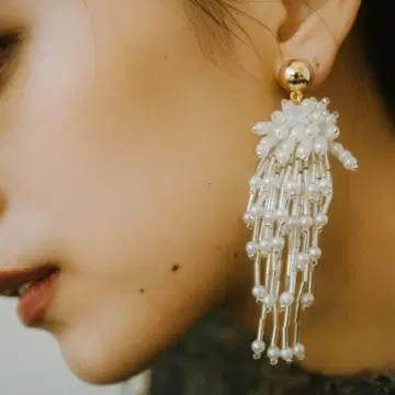 쿠누스머프 비즈 귀찌 beads earrings 화이트