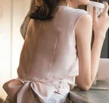 아푸와이저 리셰 블라우스 백 리본 펄 크롭 길이 핑크