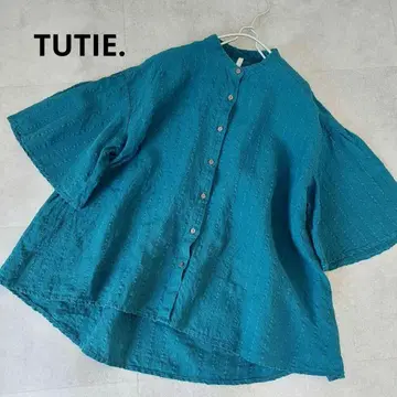 TUTIE. 터콰이즈 린넨 반팔 블라우스