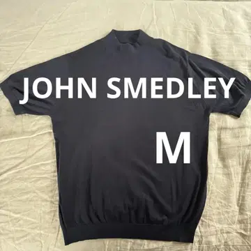 JOHN SMEDLEY 네이비 모크넥 코튼 반팔 니트 M