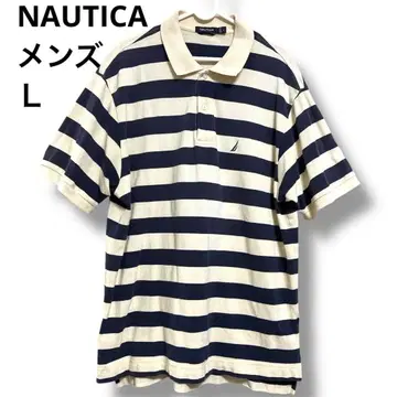 NAUTICA 네이비 아이보리 스트라이프 피케 셔츠 L