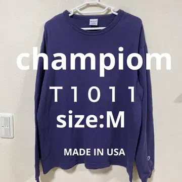 챔피온 T1011 보라색 M 긴팔 티셔츠 MADE IN USA