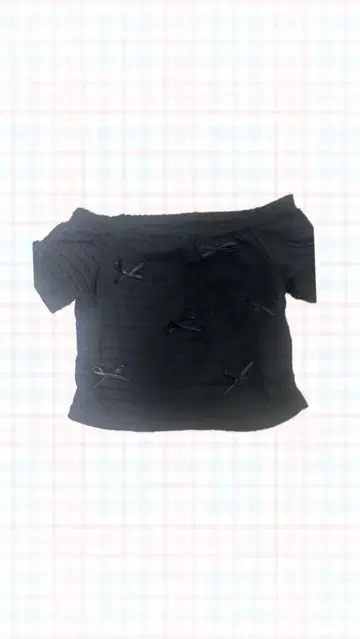 오프숄더 블랙 반팔 티셔츠 리본 포함