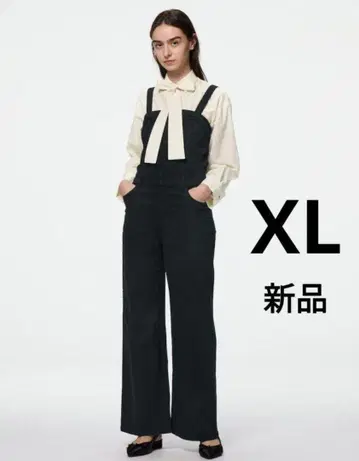 지유 새상품 베어 탑 살로펫 팬츠 XL 올인원 블랙