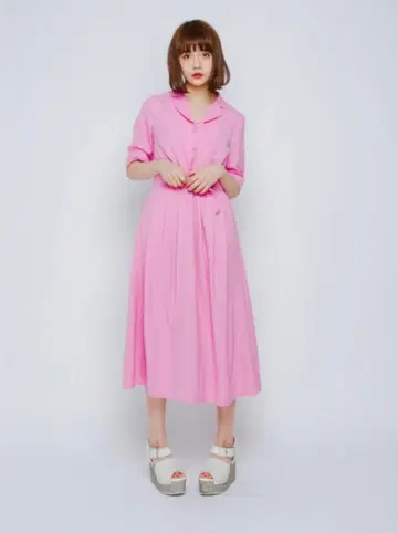 메리 제니 조젯 셔츠 맥시 원피스 핑크