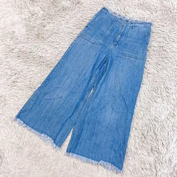 로리즈팜 하이웨스트 와이드 베이커 데님 청바지 프린지 L
