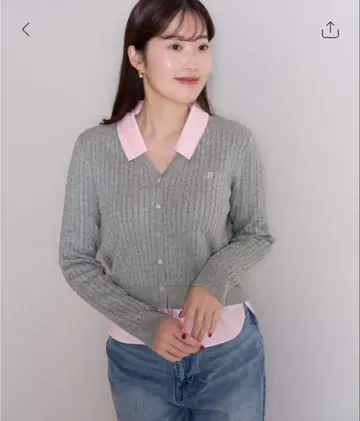 레이어드 케이블 니트 카디건 라이트 그레이