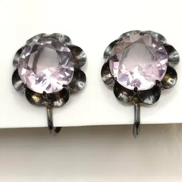 앤티크 SILVER 각인 대형 자수정 꽃 모양 귀찌