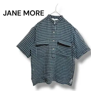JANE MORE 제인 모어 셔츠 밴드 카라 반팔 체크 비침