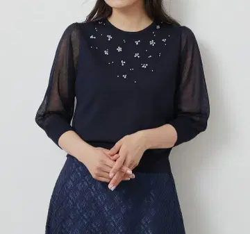 7부 기장 니트, 시어 소매 SunaUna 수나우나 비쥬 펄