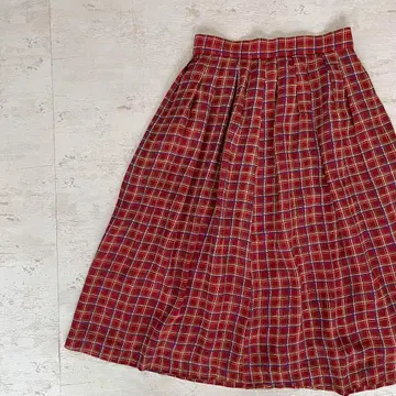 쇼와 레트로 체크 무늬 플레어 롱 스커트 레드 M 사이즈 f1