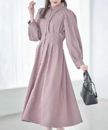 tocco closet [한정판] 뒷면 리본 포함 허리 턱 셔츠 원피스