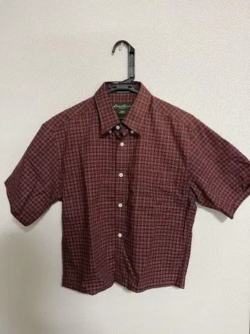 Eddie Bauer 짧은 체크 셔츠 버건디