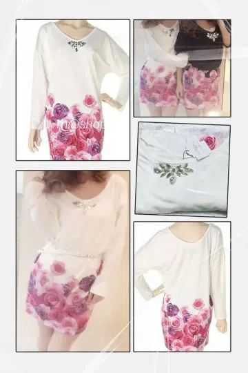DaTuRa 밑단 로즈 패턴 돌먼 원피스 꽃무늬 플라워