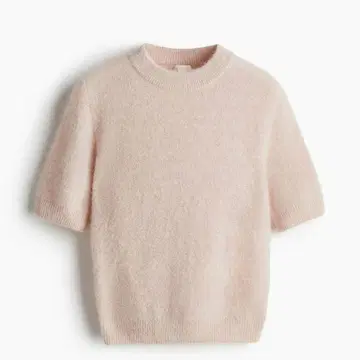 H&M 모헤어 블렌드 탑 라이트 더스티 핑크 반팔 니트