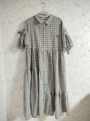 메리 제니 쓰리 리본 아지메 체크 원피스 블루