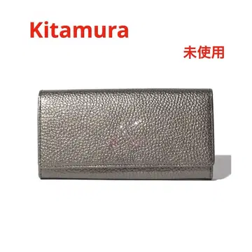 미사용 Kitamura 가죽 장지갑 메탈릭 큐빅 'K' 로고 K2