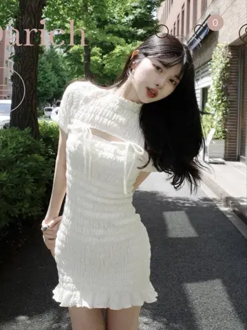 리본 셔링 미니 원피스