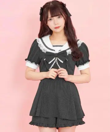 시크릿허니 레이스 프릴 세일러 반팔 셋업