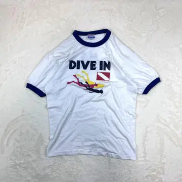 "헤인즈 80s Hanes" USA제 DIVE IN 링거 티셔츠