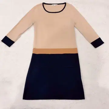 새상품급 ANAYI 아나이 베이지 네이비 원피스 38