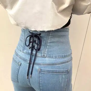 EMODA 스키니 백 레이스업 하이웨스트 파진 XS