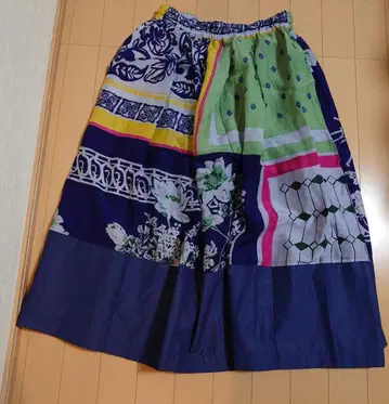 케이하야마 플러스 플레어 스커트 패치워크 F 네이비 컬러