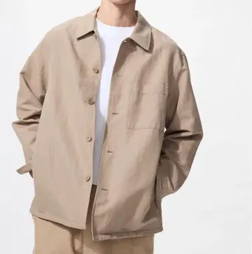 유니클로 코튼 린넨 셔츠 자켓 최신 모델 베이지 L 사이즈